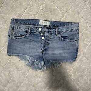 Free People Blue Denim Frayed Shorts